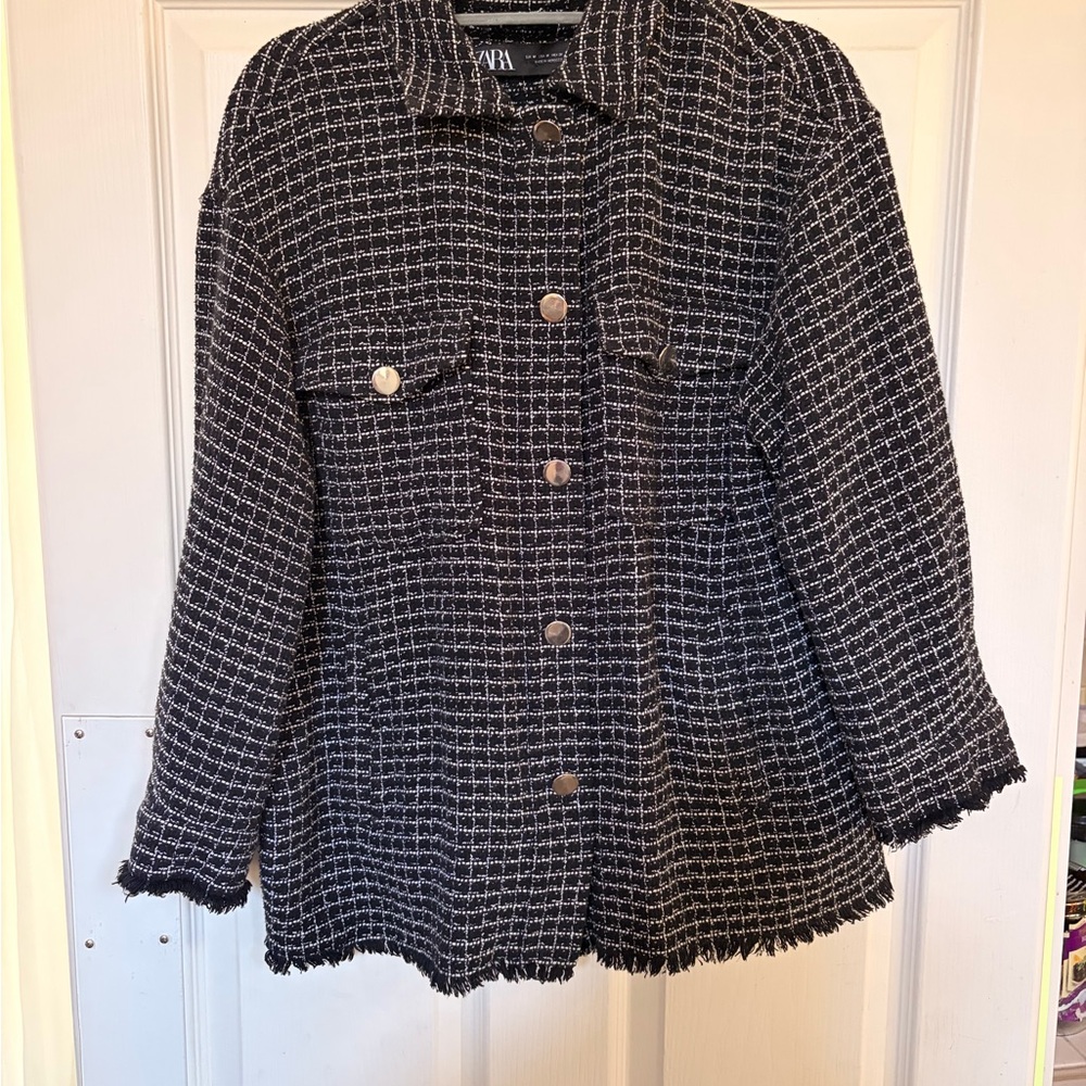 Zara Black and White Tweed Blazer